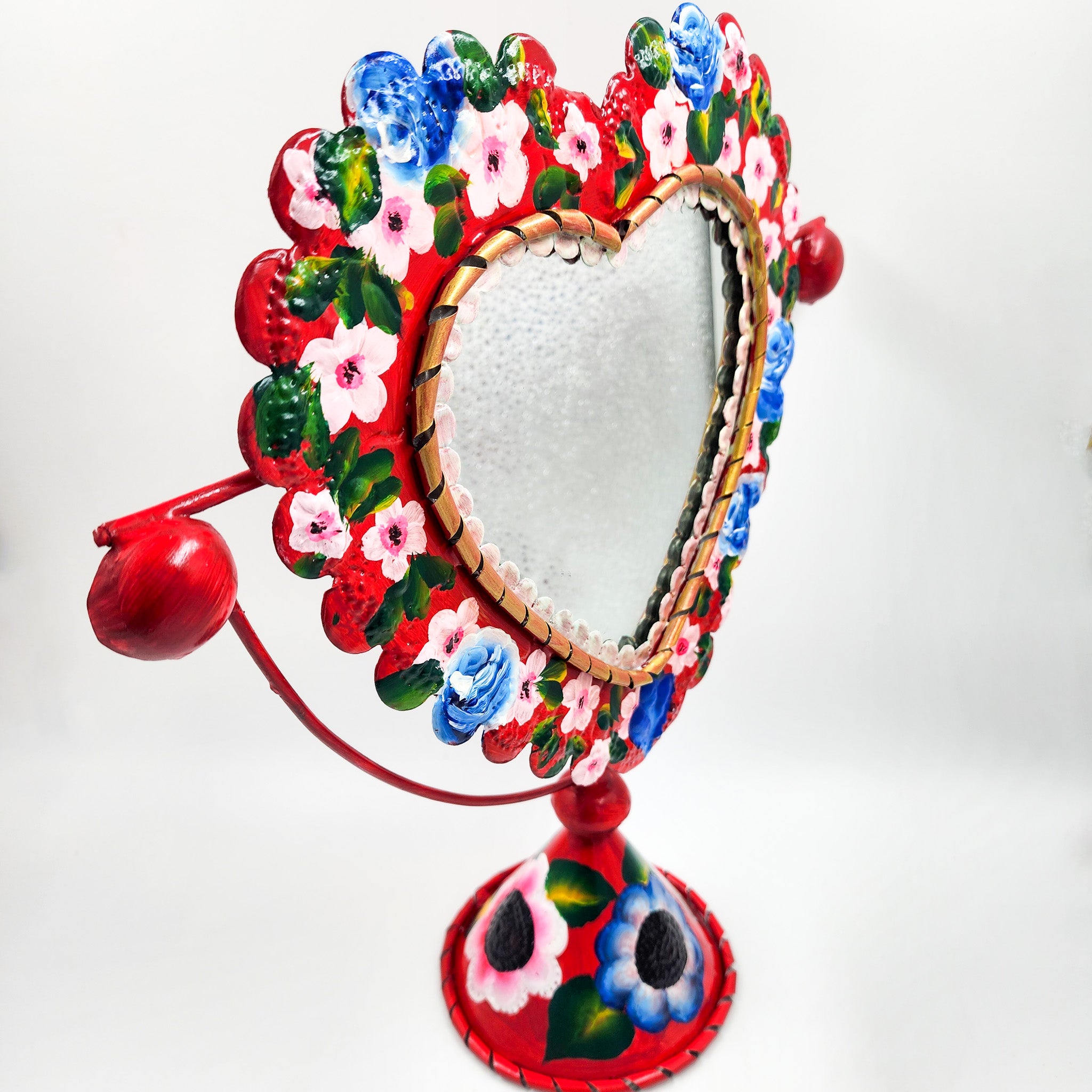 Espejo de mesa corazón de hojalata pintado a mano