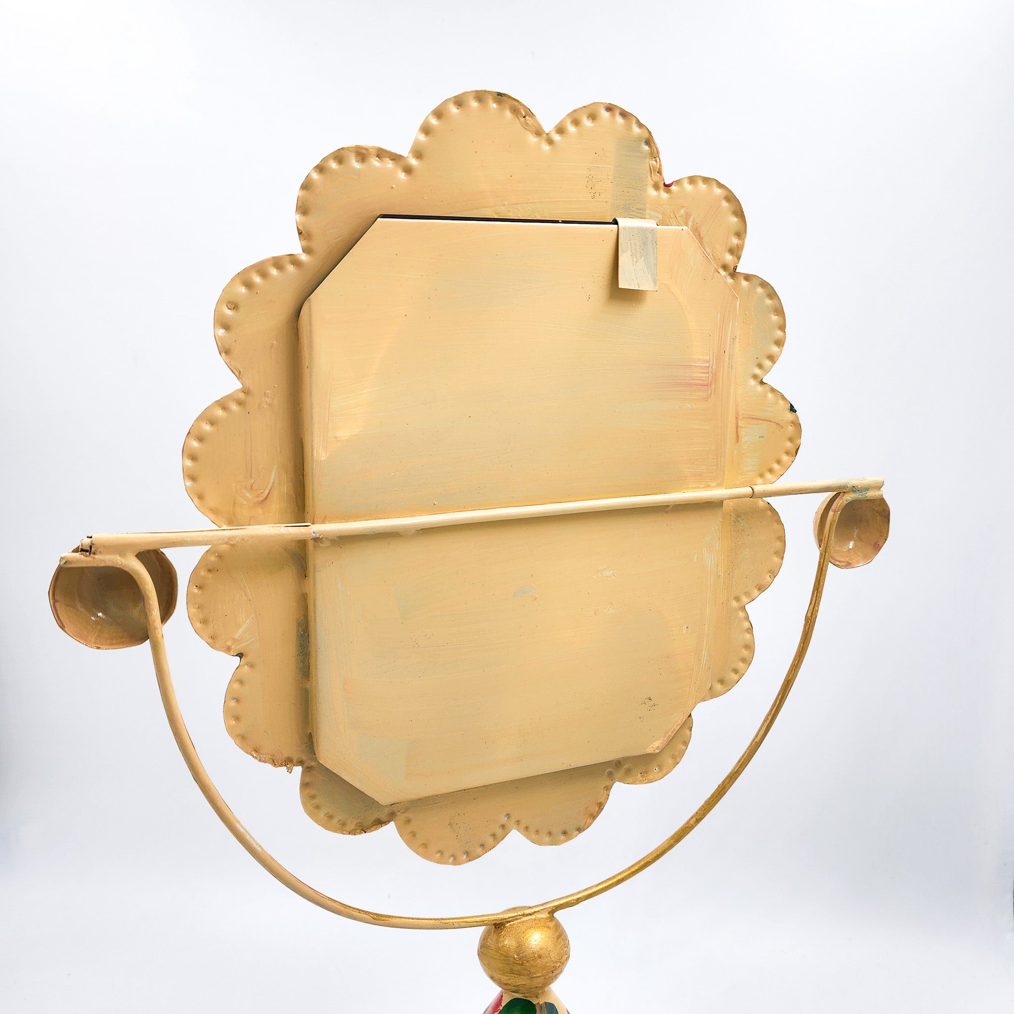 Hand-painted tin oval tabletop mirror