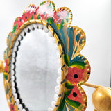 Hand-painted tin oval tabletop mirror