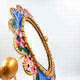 Hand-painted tin oval tabletop mirror
