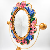 Hand-painted tin oval tabletop mirror