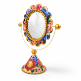 Hand-painted tin oval tabletop mirror