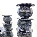 Juego de 3 candelabros de barro vidriado azul marino