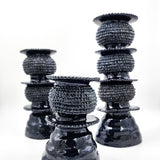 Juego de 3 candelabros de barro vidriado azul marino