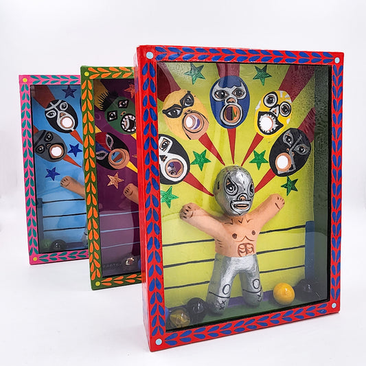 Juego de canicas Luchadores – cartonería mexicana artesanal