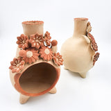 Chimenea / Lámpara de Barro Artesanal con Flores