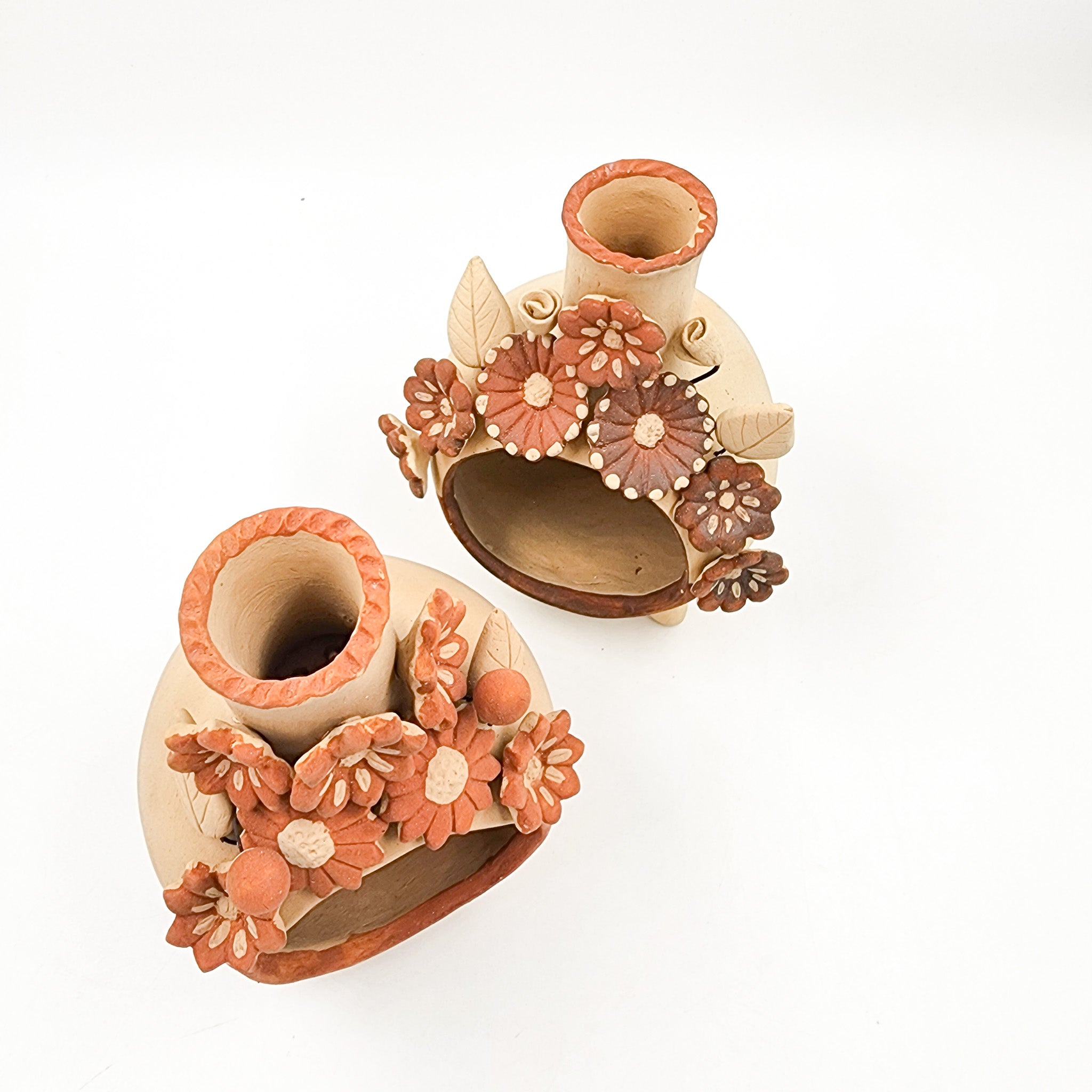 Chimenea / Lámpara de Barro Artesanal con Flores