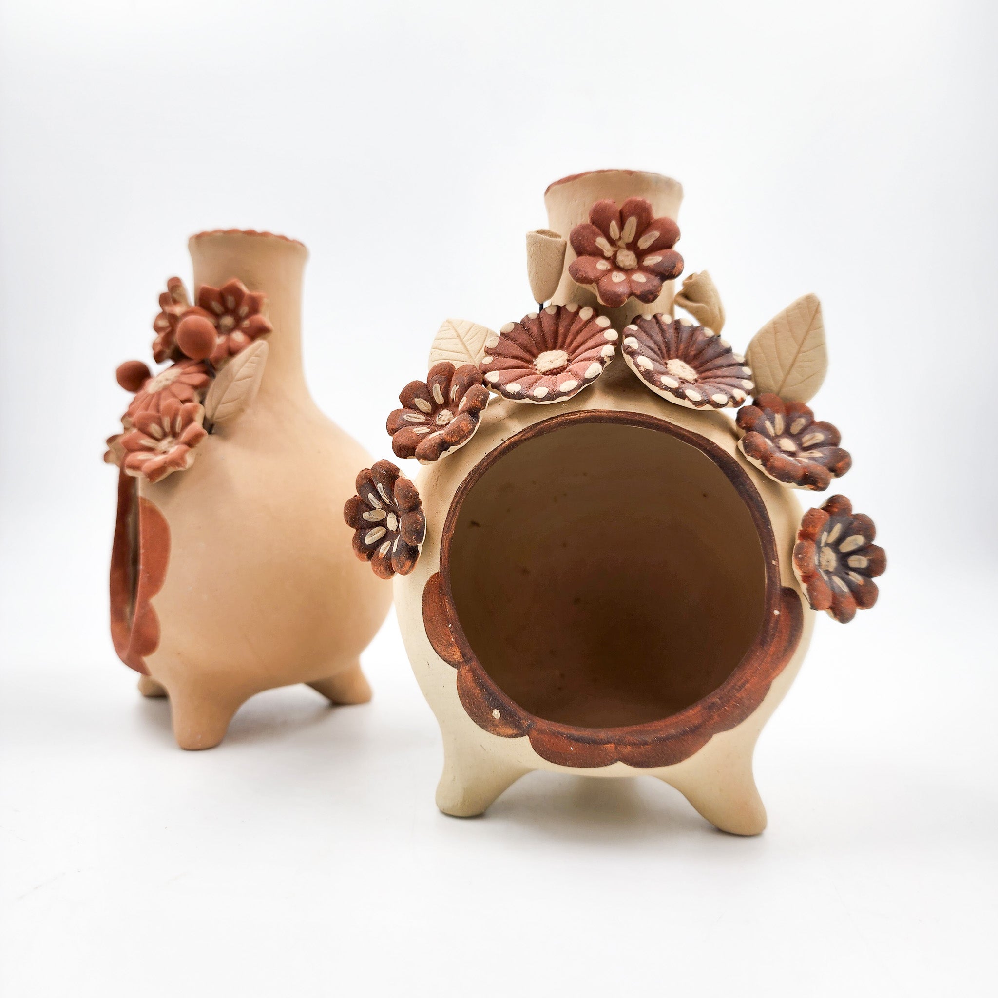 Chimenea / Lámpara de Barro Artesanal con Flores