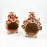 Chimenea / Lámpara de Barro Artesanal con Flores