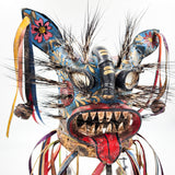 Máscara de Tecuán de cuero y pelo de jabalí - azul