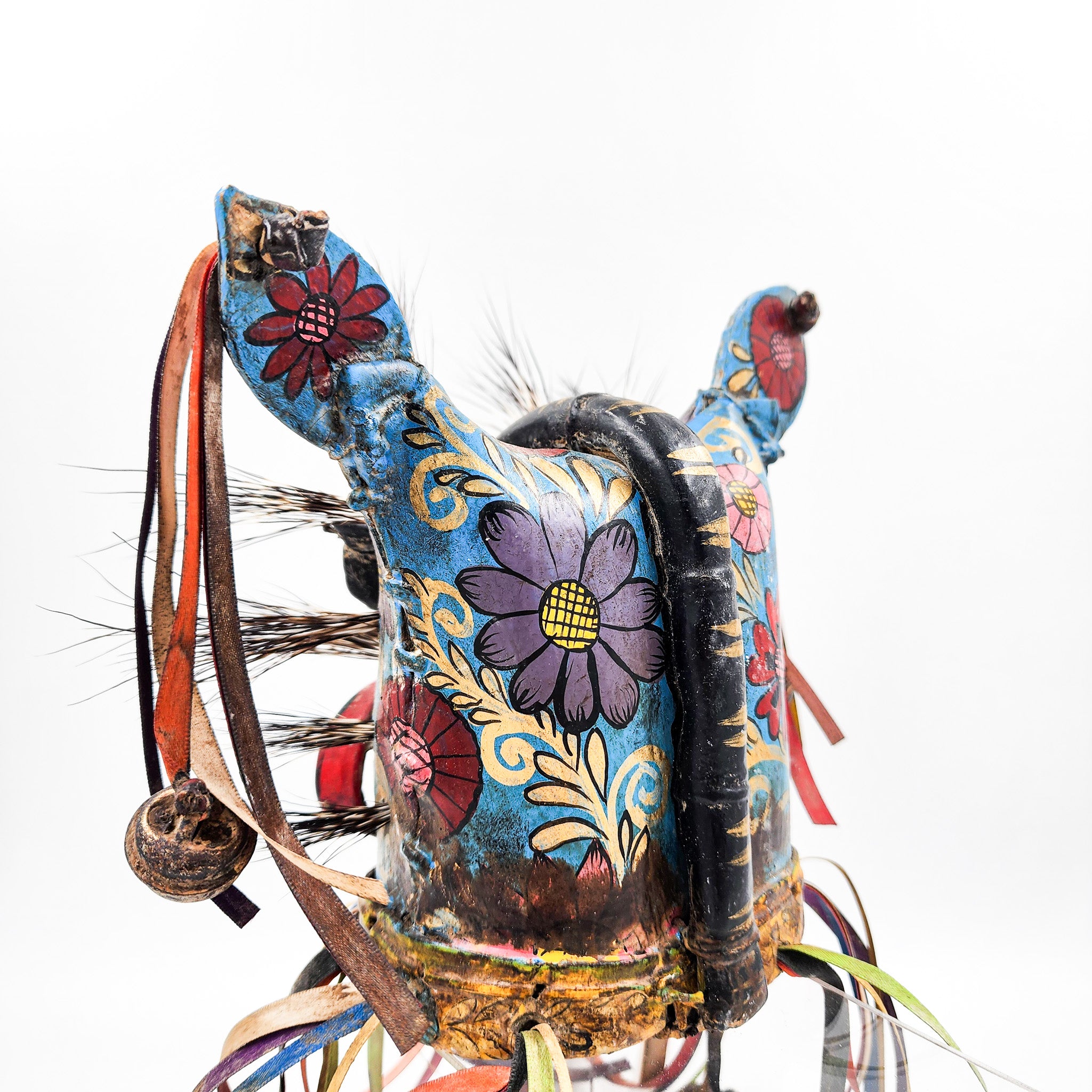 Máscara de Tecuán de cuero y pelo de jabalí - azul