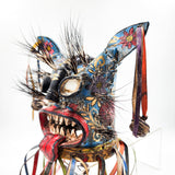 Máscara de Tecuán de cuero y pelo de jabalí - azul