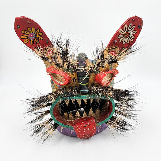 Tecuán mask made of leather and wild boar bristles