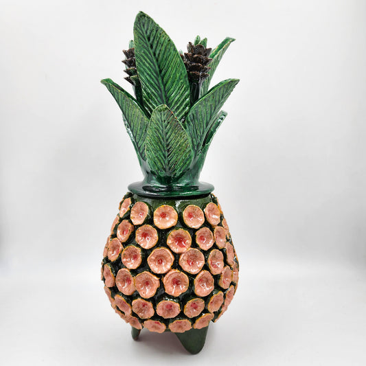 Piña de barro vidriado - Verde y rosa