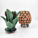 Piña de barro vidriado - Verde y rosa