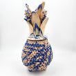 Piña de barro vidriado - azul con beige