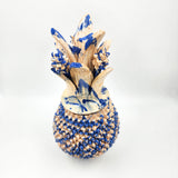 Piña de barro vidriado - azul con beige
