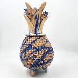 Piña de barro vidriado - azul con beige