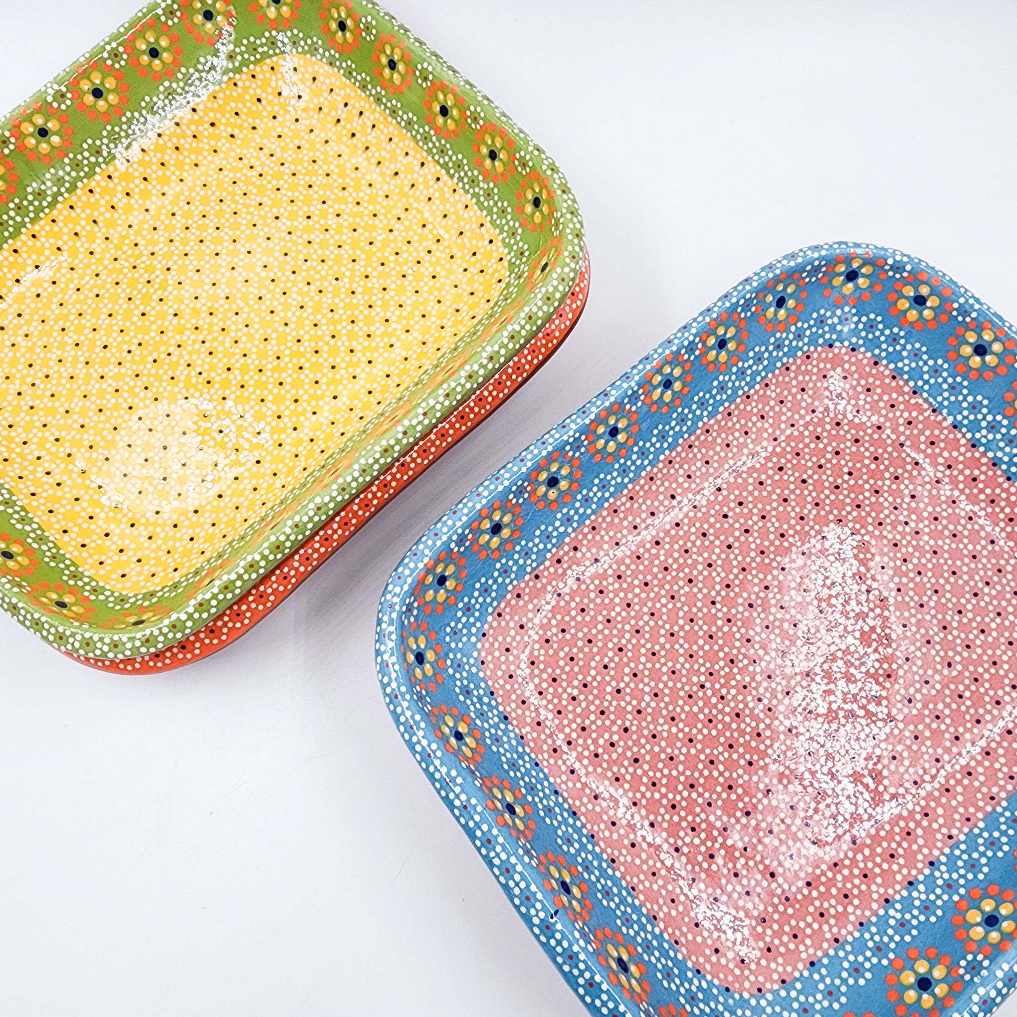 Rectangular clay plate with dots