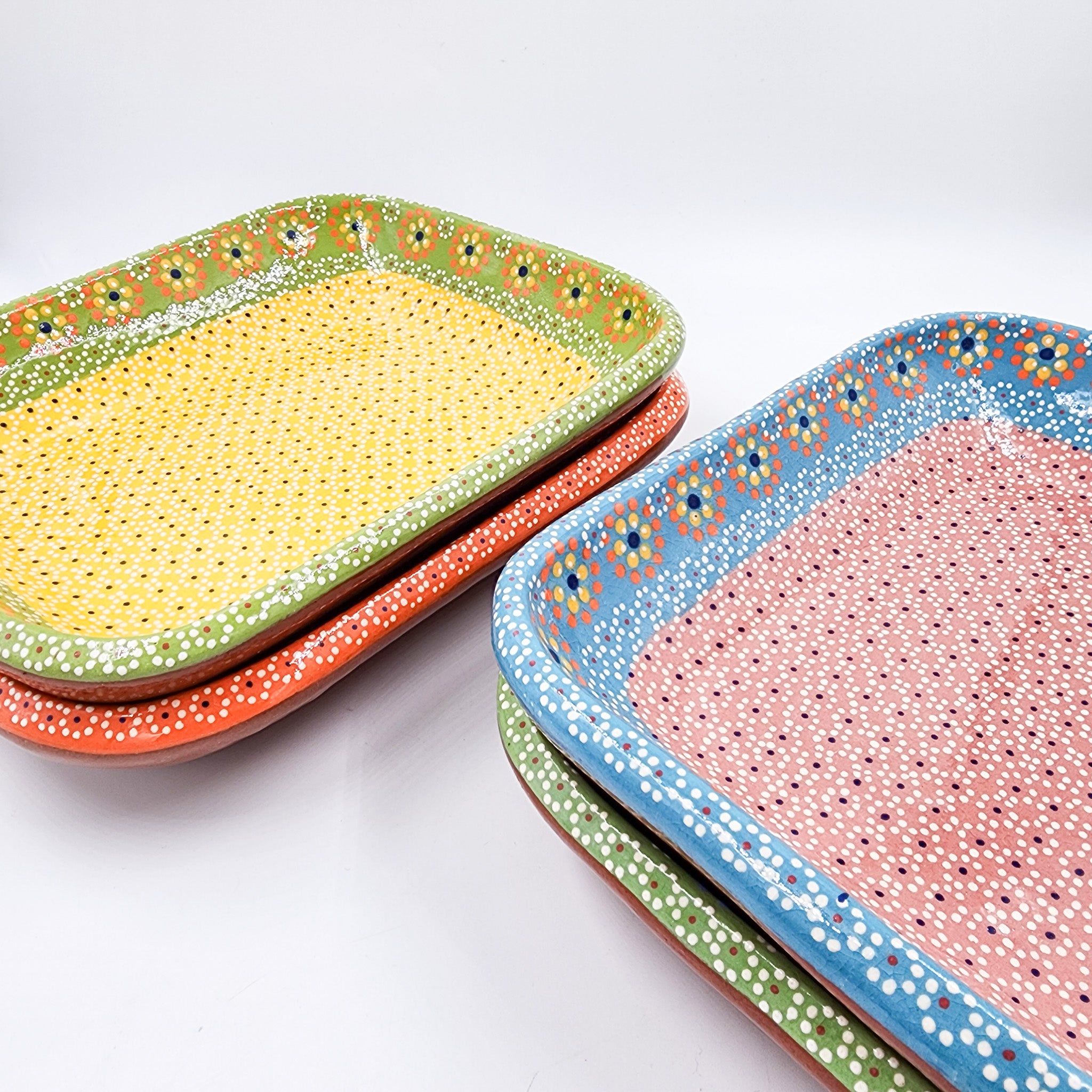 Rectangular clay plate with dots