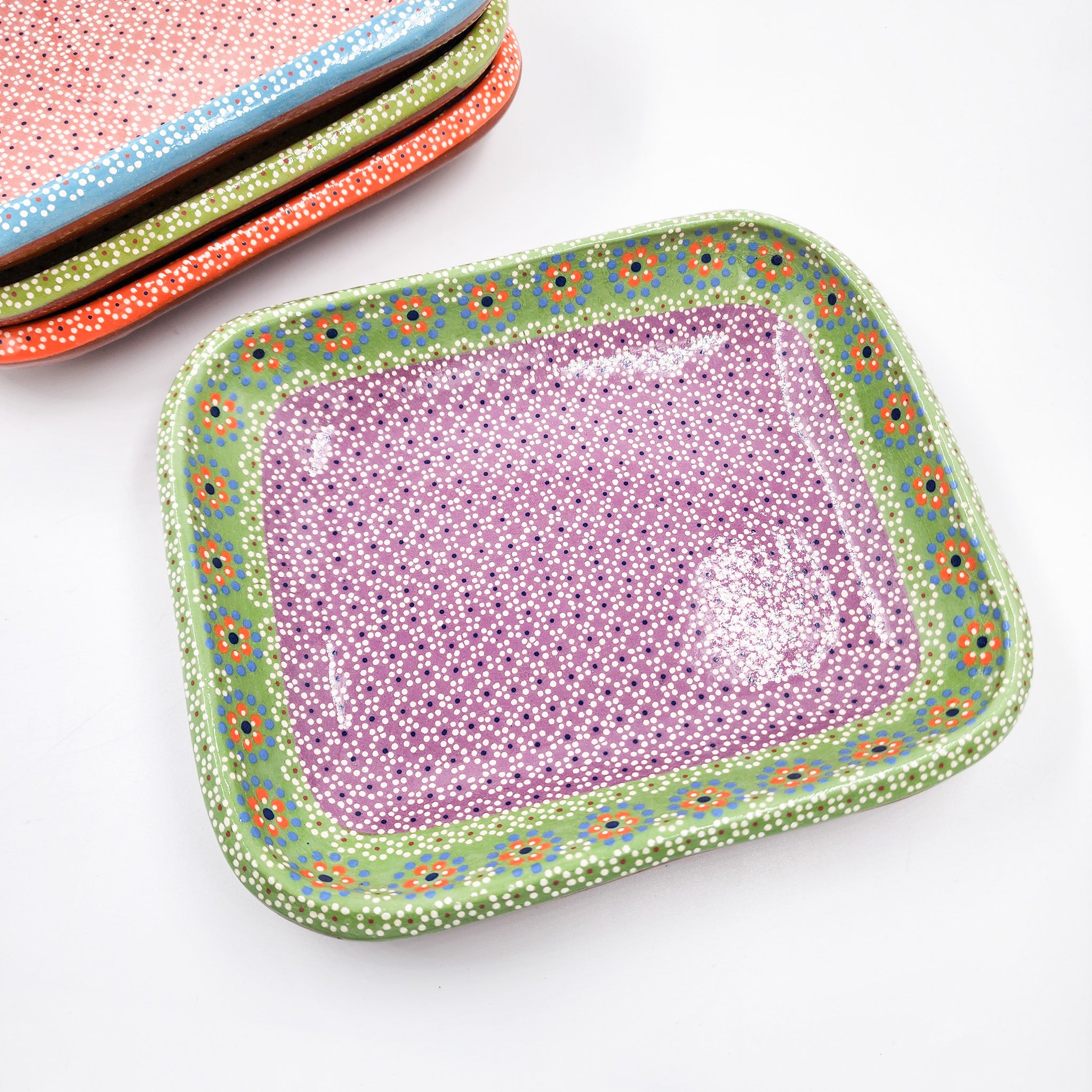 Rectangular clay plate with dots