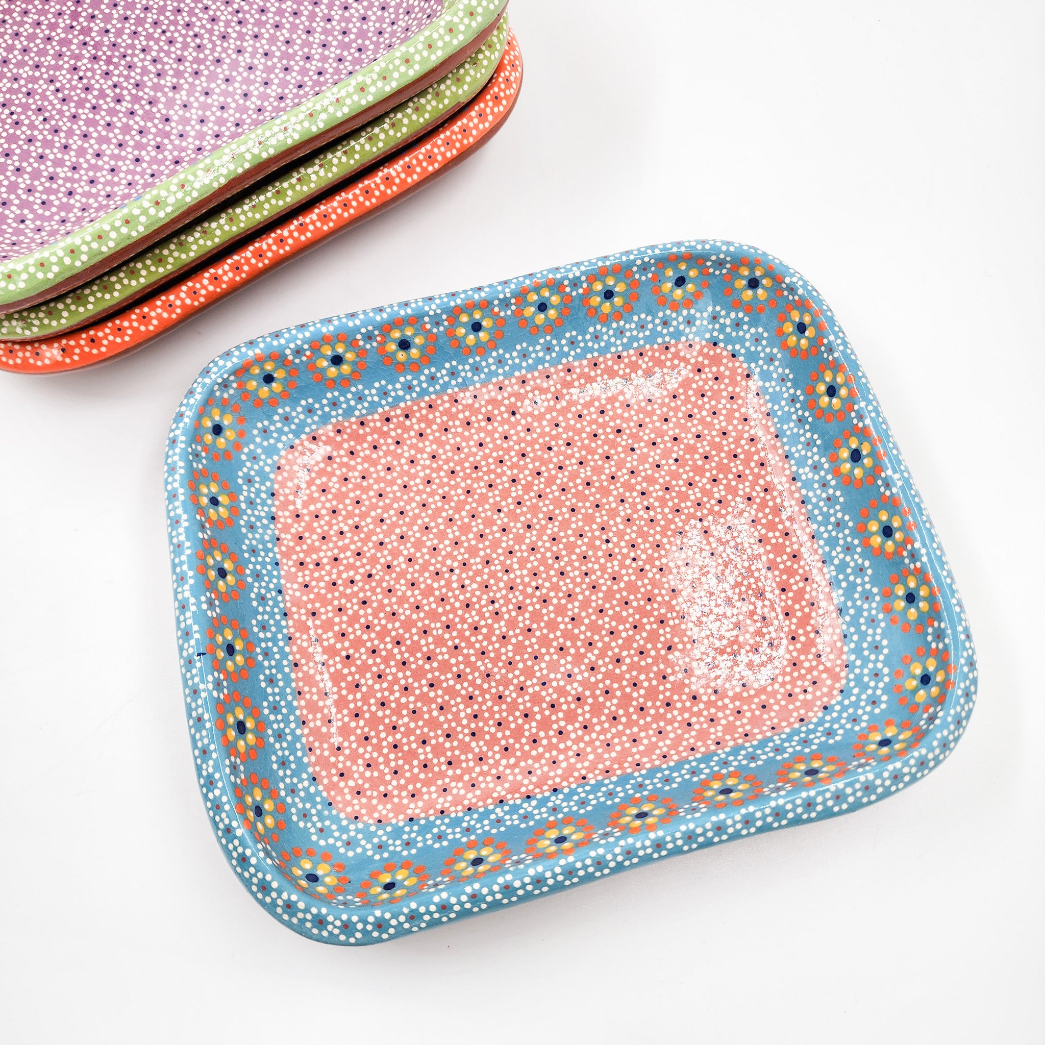 Rectangular clay plate with dots