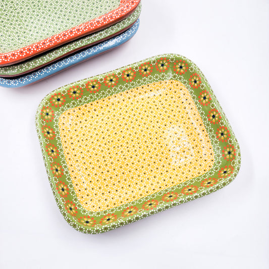 Plato rectangular de barro capulineado