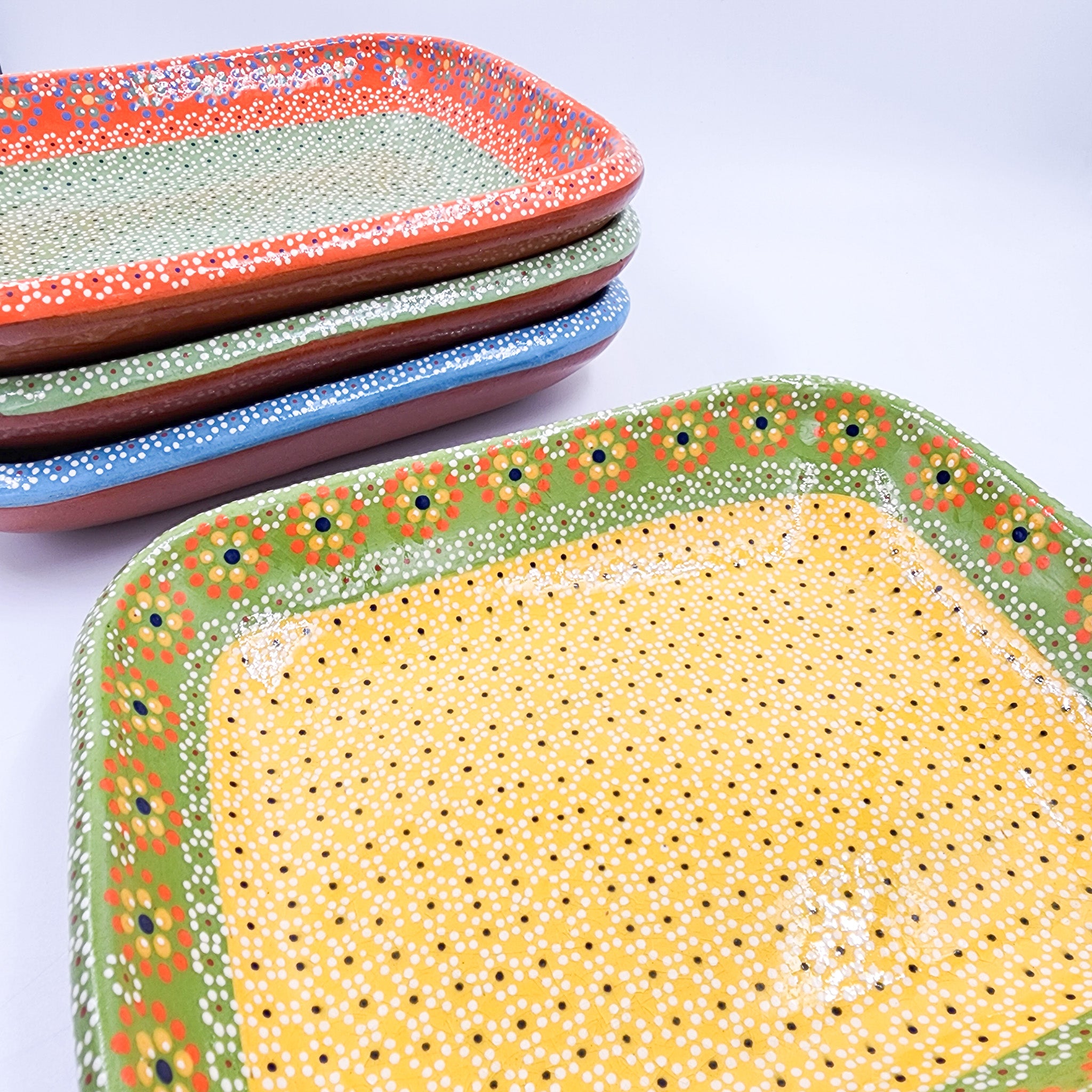 Rectangular clay plate with dots