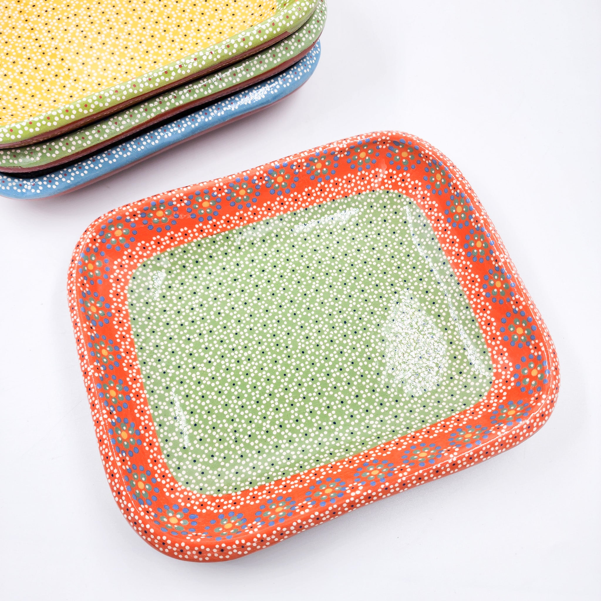 Rectangular clay plate with dots