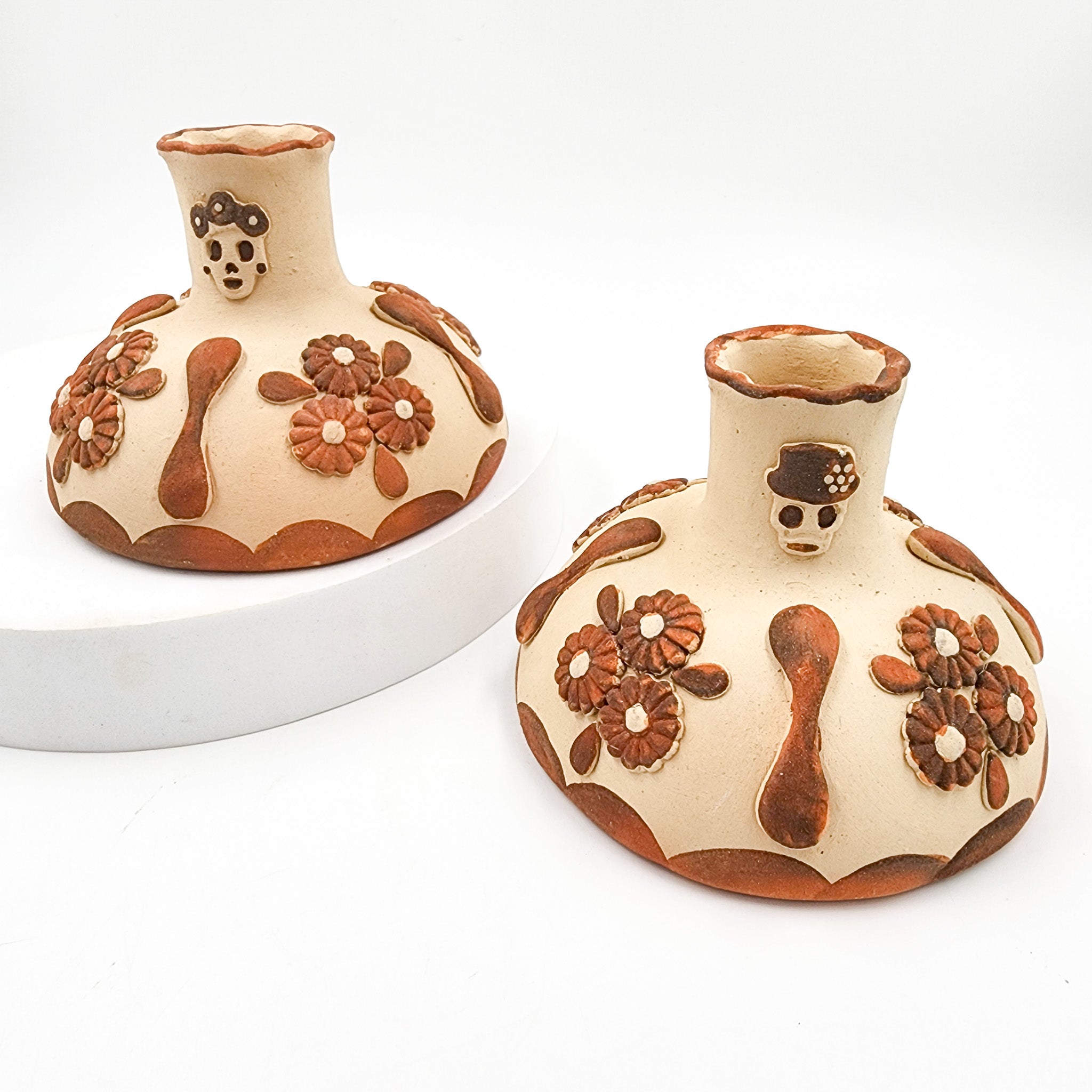 Portavela Pan de Muerto de Barro Artesanal