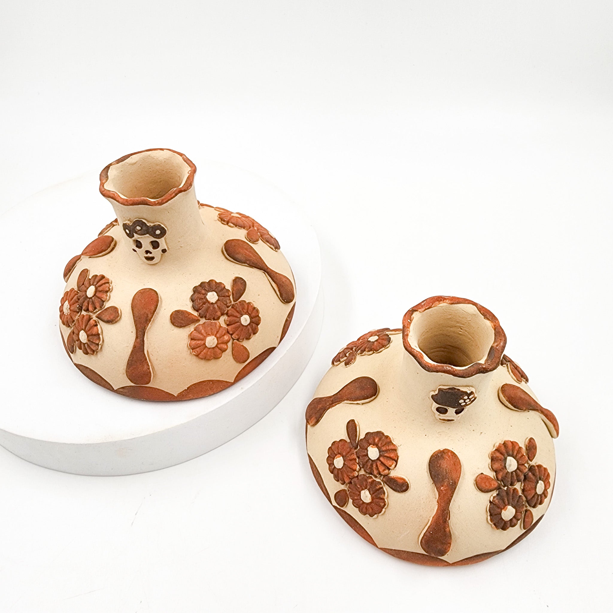 Portavela Pan de Muerto de Barro Artesanal