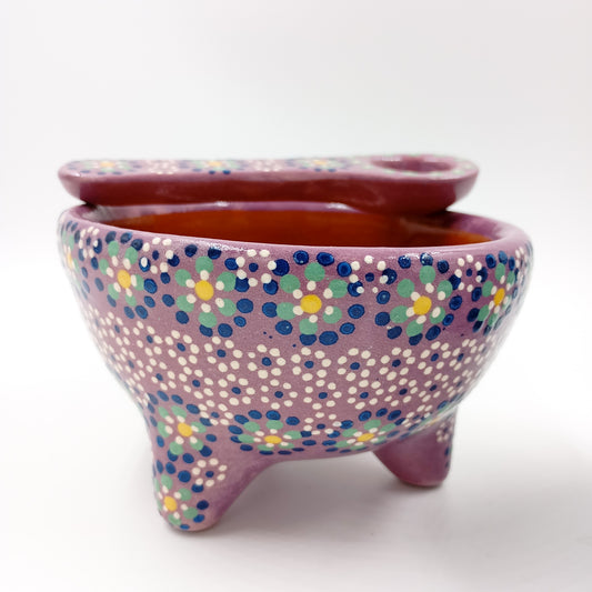 Salsera de barro capulineado con flores - bowl artesanal