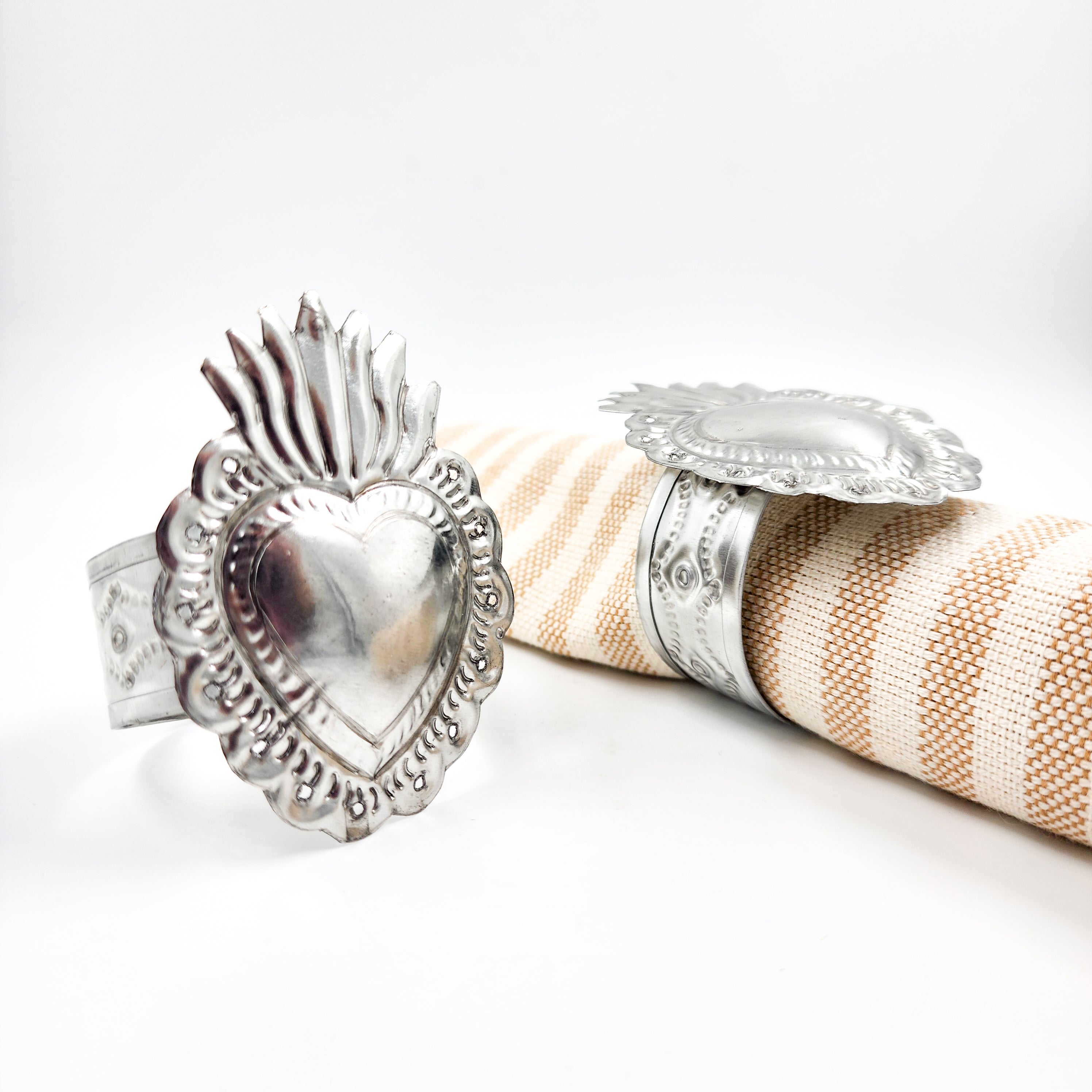 Embossed tin heart napkin rings - set of 2