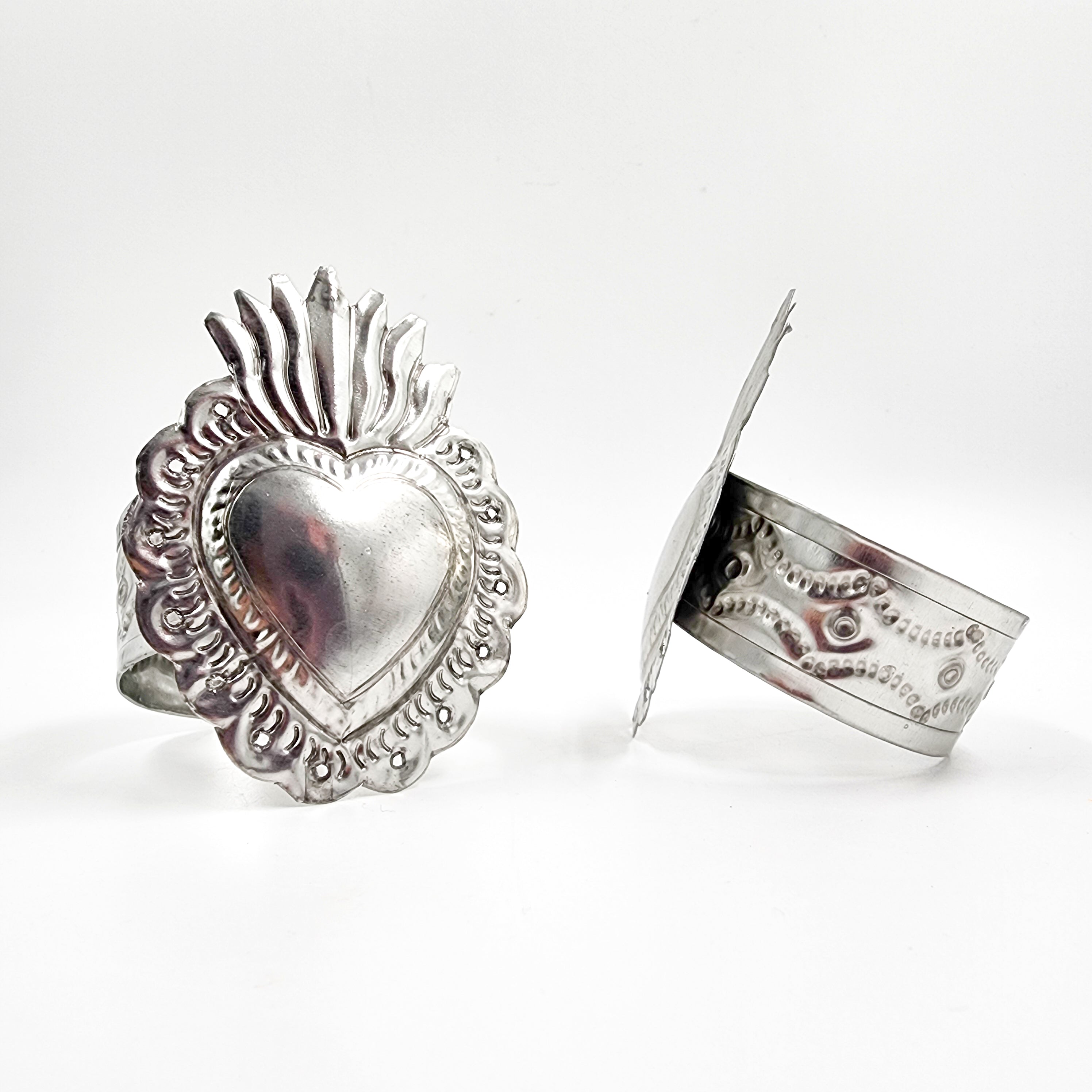 Embossed tin heart napkin rings - set of 2
