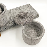 Volcanic stone salsero set with Hidalgo wood base