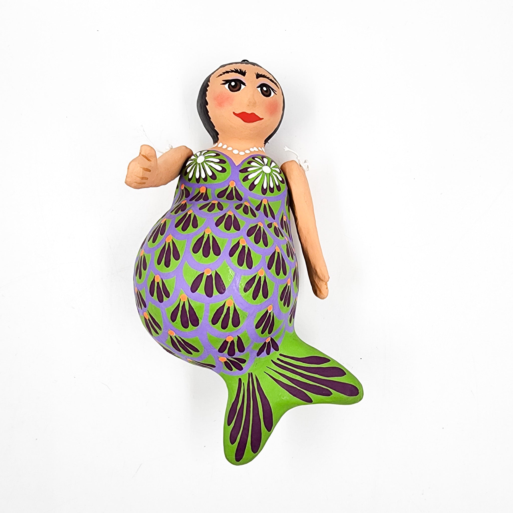 Sirena artesanal de cartonería mexicana con brazos articulados