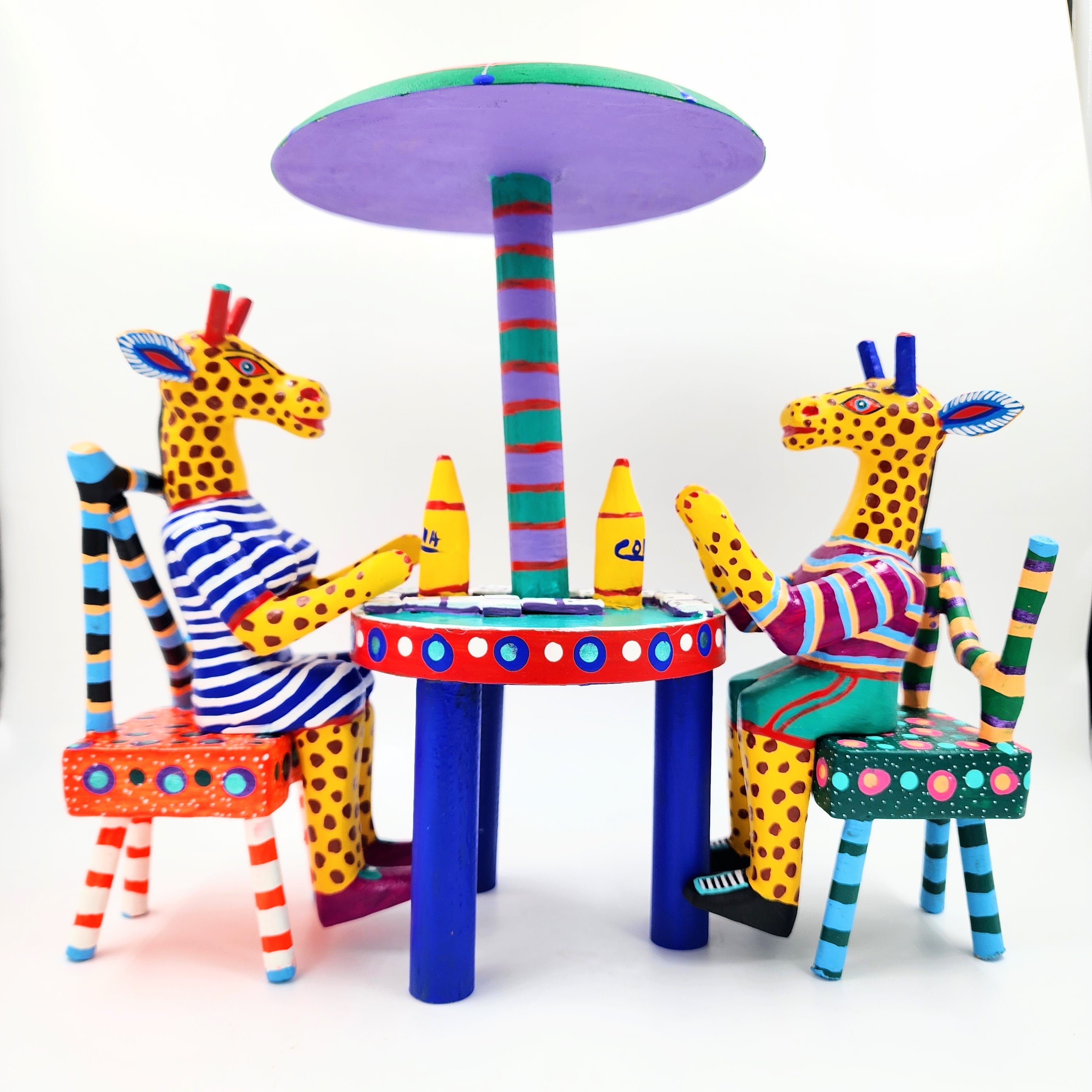 La palapa con jirafas - talla de madera alebrije