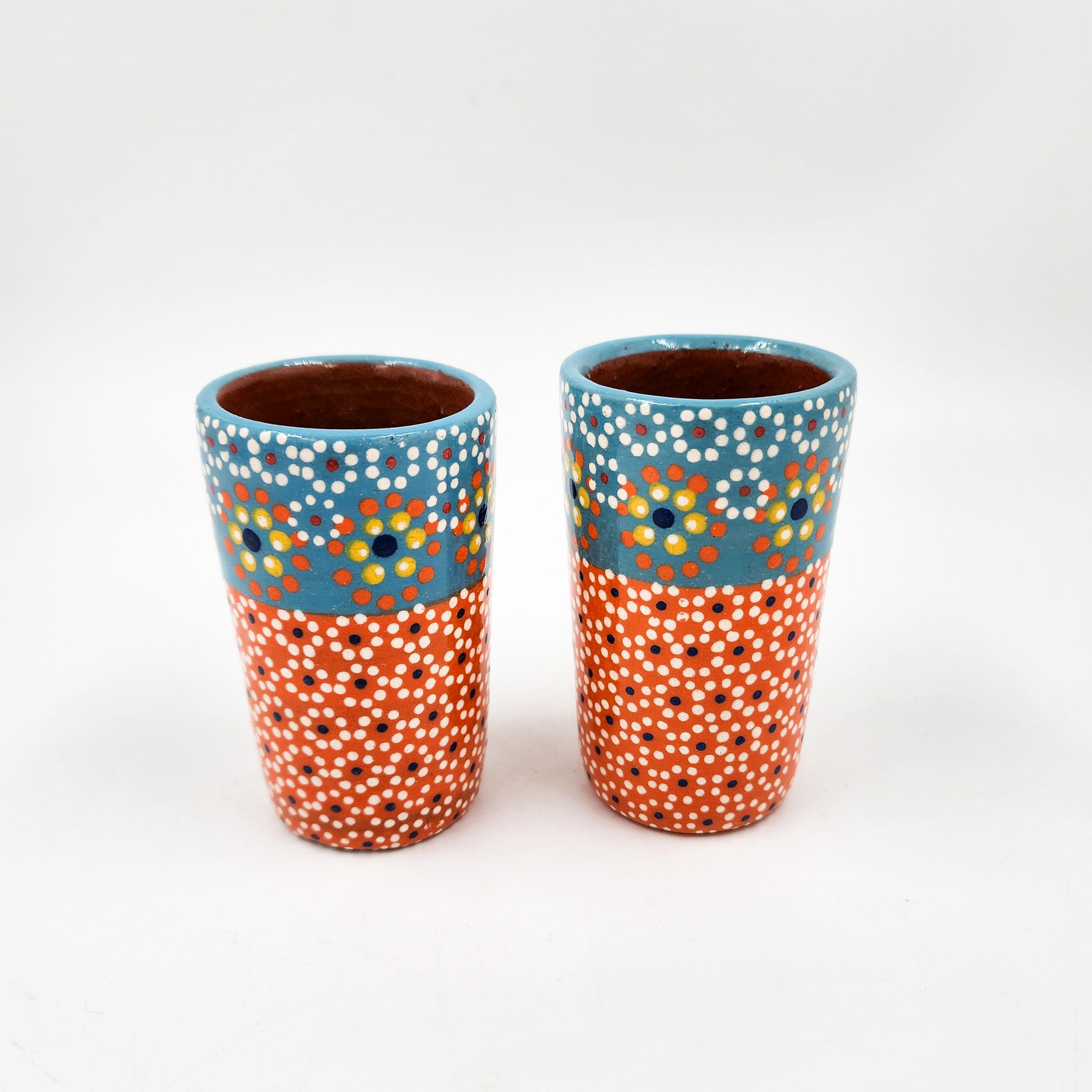 Tequileros de barro capulineado de dos colores - set de 2