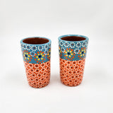 Tequileros de barro capulineado de dos colores - set de 2