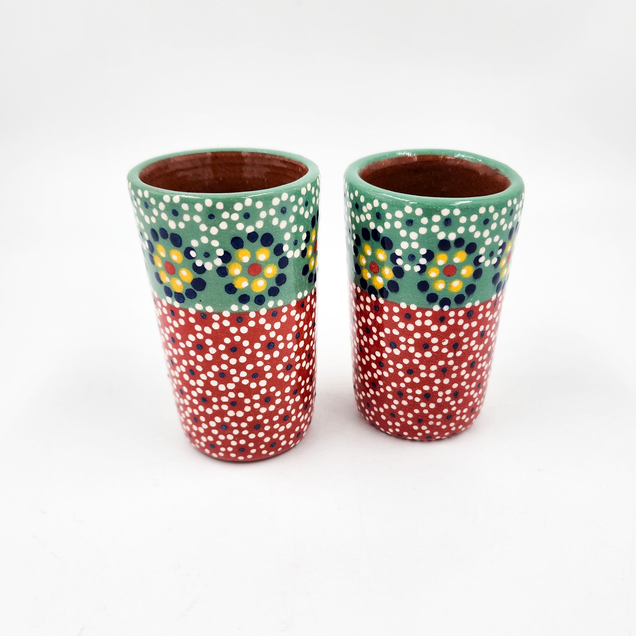 Tequileros de barro capulineado de dos colores - set de 2