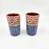 Tequileros de barro capulineado de dos colores - set de 2