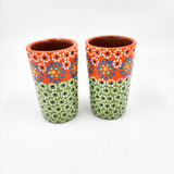 Tequileros de barro capulineado de dos colores - set de 2