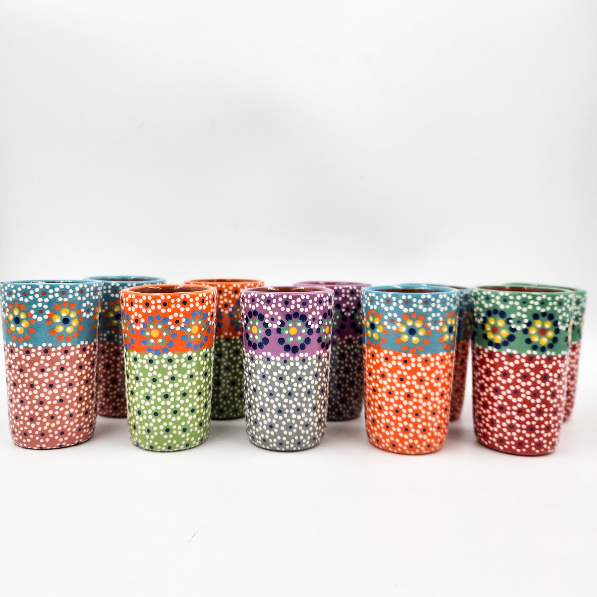 Tequileros de barro capulineado de dos colores - set de 2