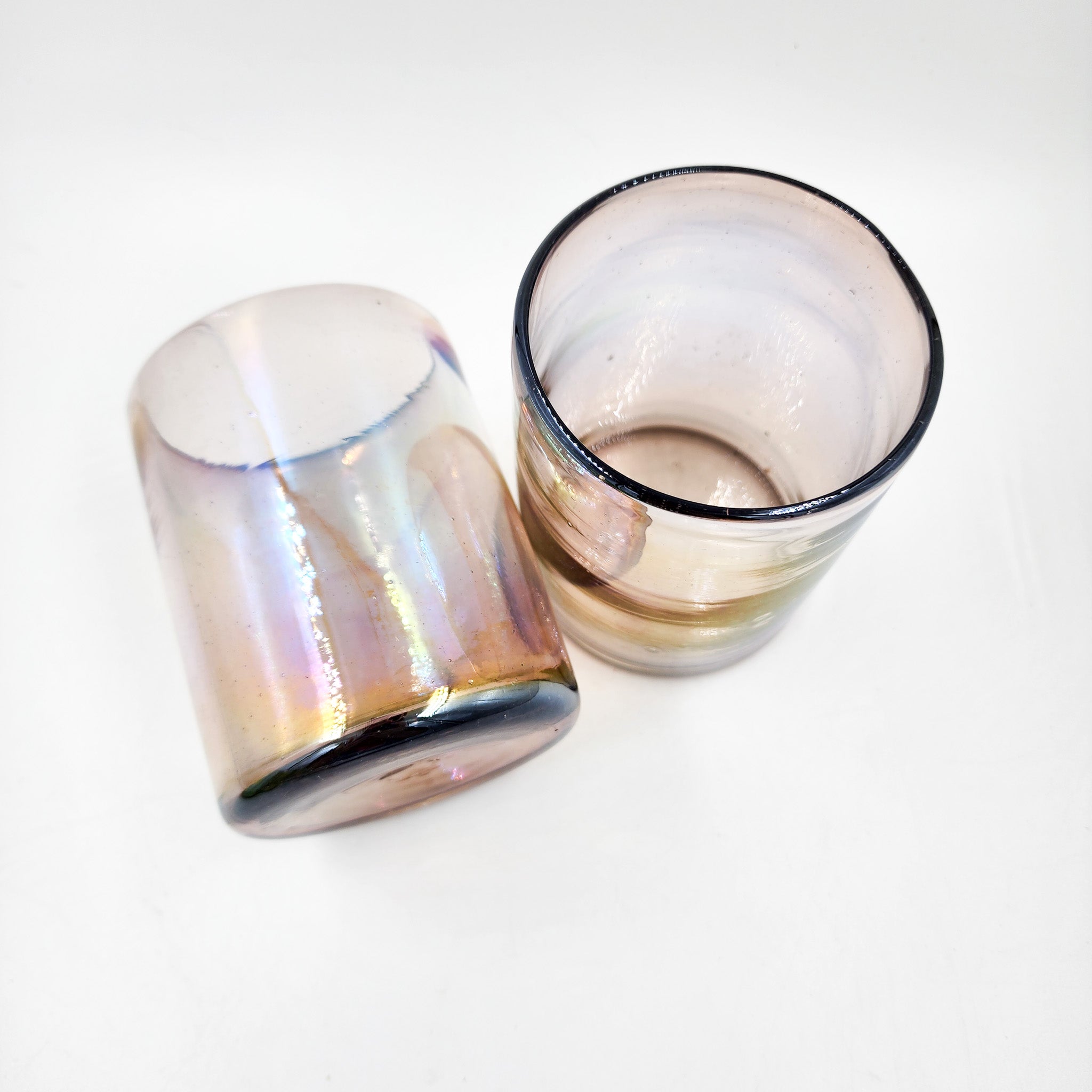 Vasos de vidrio soplado iridiscentes -set de 2