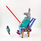 Zebra pescador talla de madera - Tona o Nahual